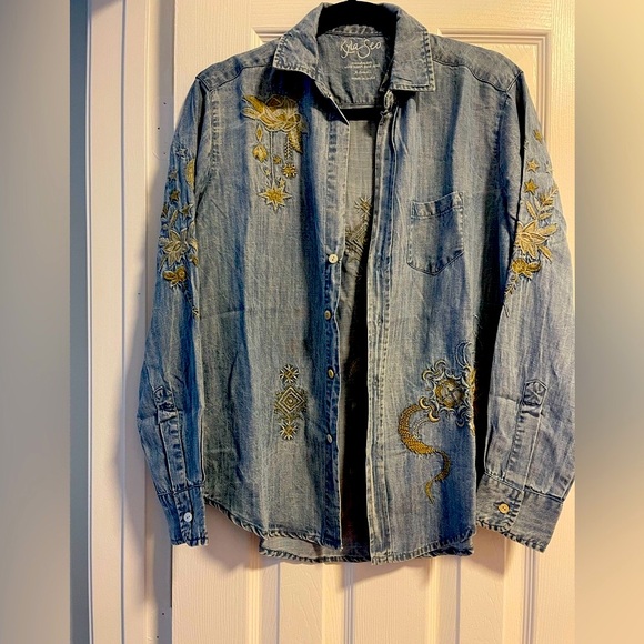 Kyla long sleeves Embroidered Denim Shirt in XSmall NWT - Picture 3 of 10